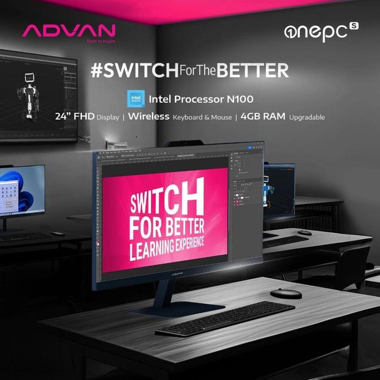 ADVAN AIO ONE PC S INTEL N100 4GB 128GB W11 24"FHD BLACK